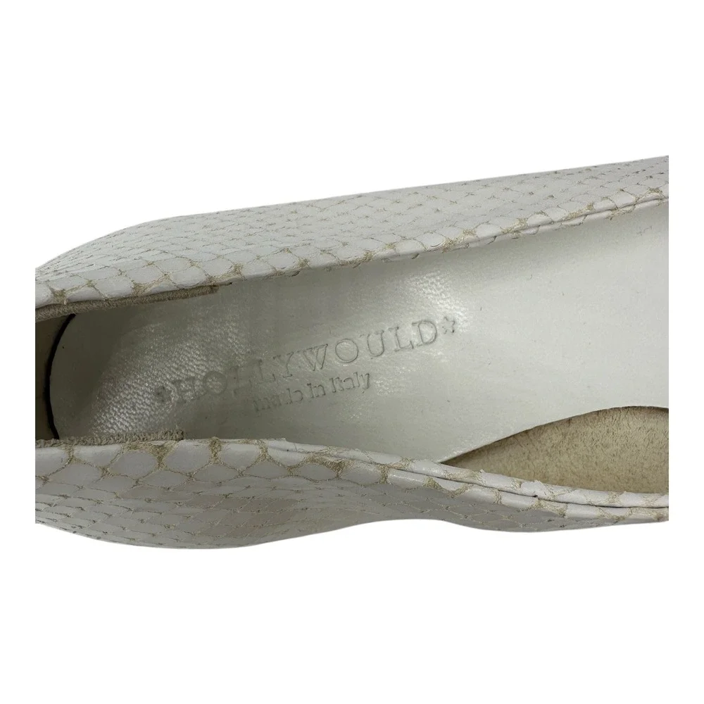 Hollywoud White Snake Embossed Wedge Espadrille Heels Made in Italy Size 7